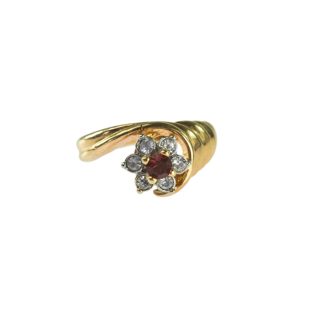 Vintage 1980s Ruby and Clear Austrian Crystal Cluster Ring - 18k Gold Electroplated jewelry image 1