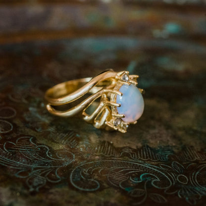 Vintage 1970s Pinfire Opal Crystal Ring with Austrian Crystals - 18k Gold Electroplated jewelry image 1