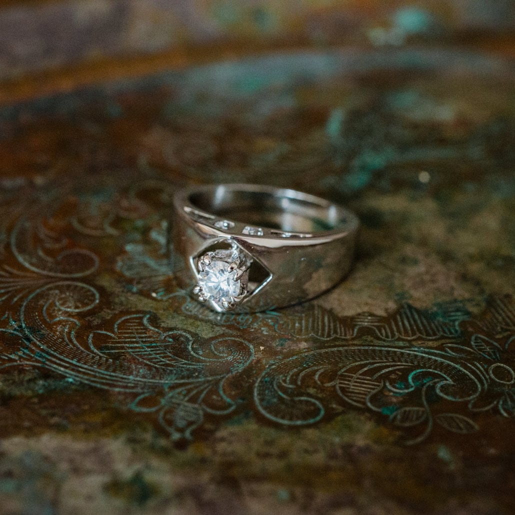 Vintage Austrian Crystal Solitaire Ring - 18kt White Gold Electroplated - Size 8 jewelry image 1