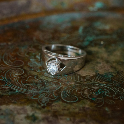 Vintage Austrian Crystal Solitaire Ring - 18kt White Gold Electroplated - Size 8 jewelry image 1