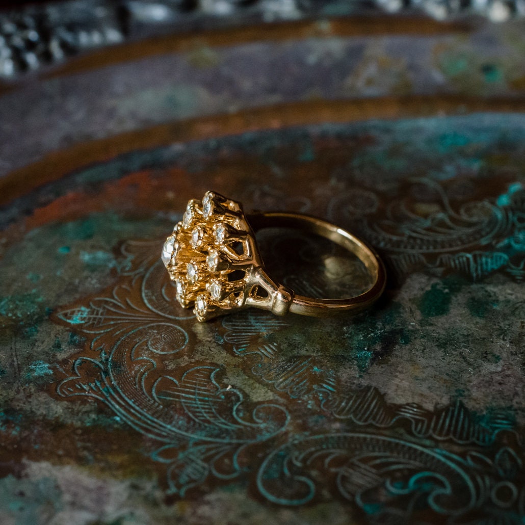 Vintage 18k Gold Electroplated Edwardian Style Ring with Clear Austrian Crystals - Made in USA jewelry image 1