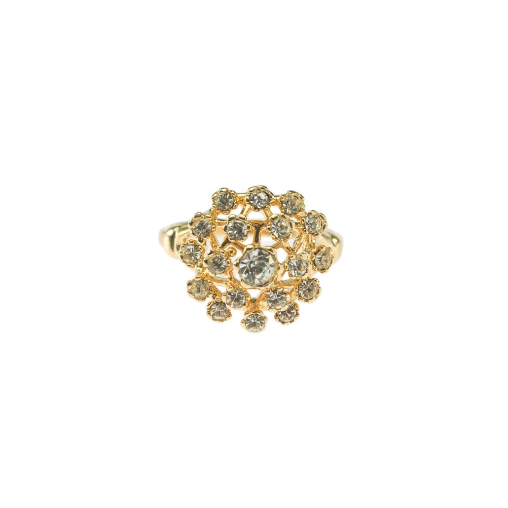 Vintage 18k Gold Electroplated Edwardian Style Ring with Clear Austrian Crystals - Made in USA jewelry image 1