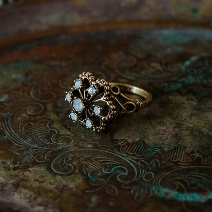 Vintage 1970s Filigree Ring with Pinfire Opals - 18k Gold Electroplated - Made in USA jewelry image 1