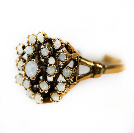 Vintage Austrian Crystal Opal Burst Cluster Ring – 18k Gold Electroplated, Made in USA jewelry image 1