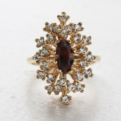 Vintage Genuine Opal Cocktail Ring with Clear Austrian Crystals - 18kt Yellow Gold Electroplated jewelry image 1