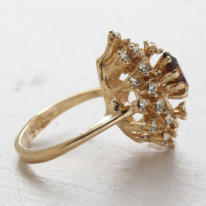 Vintage Smoky Topaz and Clear Austrian Crystal Cocktail Ring – 18kt Yellow Gold Electroplated jewelry image 1