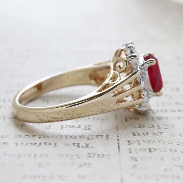Vintage Ruby and Clear Austrian Crystal Birthstone Ring – 18kt Yellow Gold Electroplate jewelry image 1