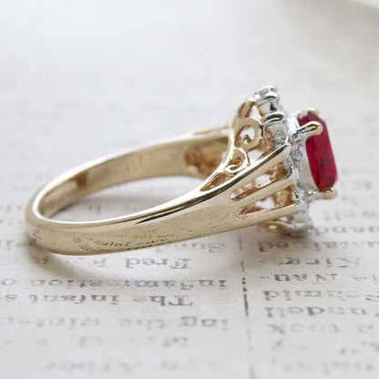 Vintage Ruby and Clear Austrian Crystal Birthstone Ring – 18kt Yellow Gold Electroplate jewelry image 1