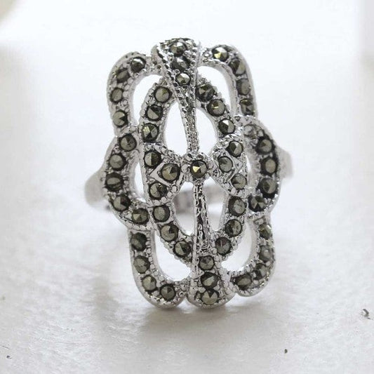Vintage Genuine Marcasite Cocktail Ring – 1800s Design – 18k White Gold Electroplate jewelry image 1