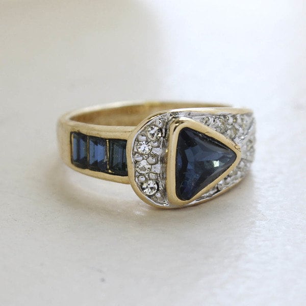 Vintage Sapphire and Clear Crystal Pavé Ring - 18KT HGE Gold Electroplated, Made in USA jewelry image 1