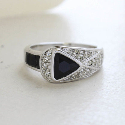 Vintage Black and Clear Austrian Crystal Pavé Ring – 18kt HGE Gold Electroplated, Made in USA jewelry image 1