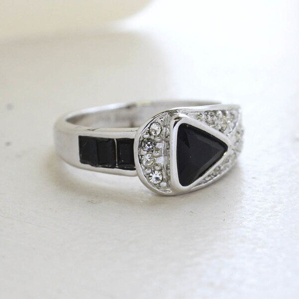 Vintage Black and Clear Austrian Crystal Pavé Ring – 18kt HGE Gold Electroplated, Made in USA jewelry image 1