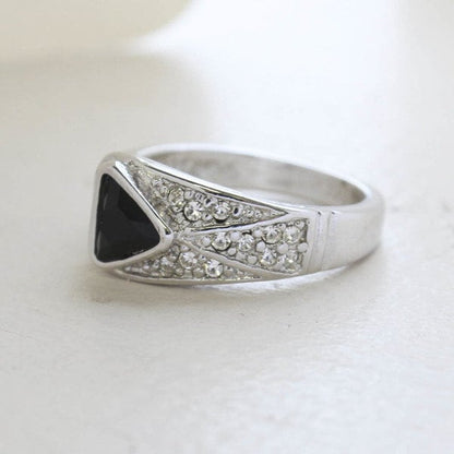 Vintage Black and Clear Austrian Crystal Pavé Ring – 18kt HGE Gold Electroplated, Made in USA jewelry image 1