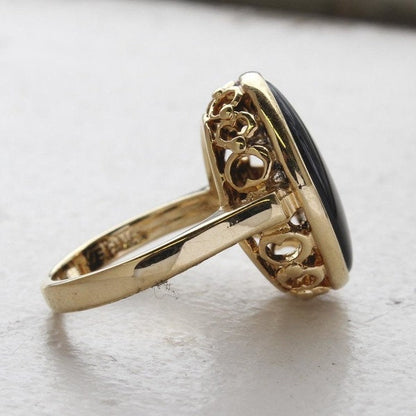 Vintage Faux Onyx Ring in 18kt Yellow Gold Electroplated Setting - Made in USA jewelry image 1