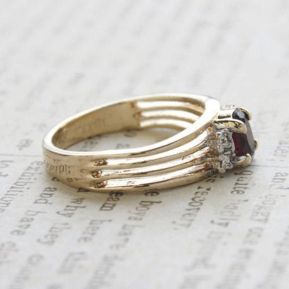 Vintage Garnet CZ and Clear Austrian Crystal Ring - 18kt Gold Electroplated - Made in USA jewelry image 1
