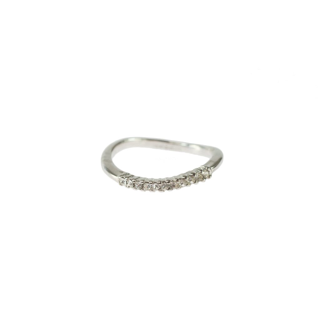 Vintage 1980s Curved 18kt White Gold Electroplated Stacking Band with Austrian Crystals – Made in USA jewelry image 1