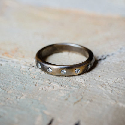 Vintage 1980s Brushed Oxidized Gold Stacking Band with Austrian Crystals - Made in USA jewelry image 1