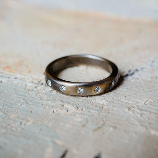 Vintage 1980s Brushed Oxidized Gold Stacking Band with Austrian Crystals - Made in USA jewelry image 1