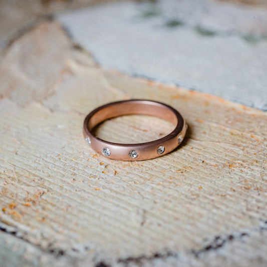 Vintage 1980s Brushed Rose Gold Electroplated Stacking Band with Austrian Crystals - Made in USA jewelry image 1