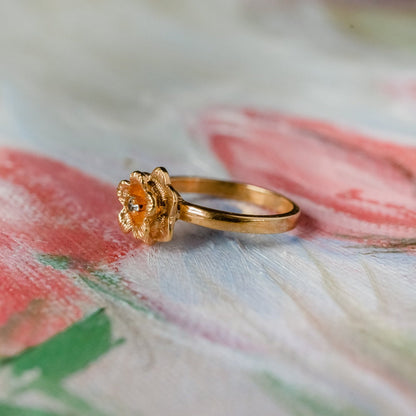Vintage Flower Ring with Clear Austrian Crystal - 18k Gold Electroplated jewelry image 1