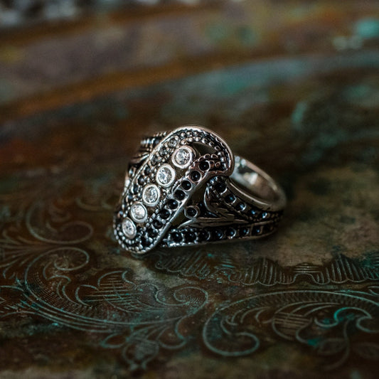 Vintage Genuine Marcasite Filigree Ring - 18k Gold Electroplated Antiqued Setting #R1367 jewelry image 1