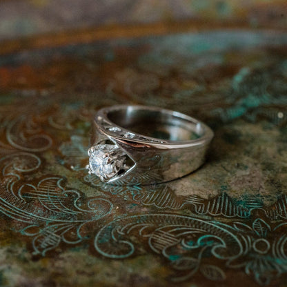 Vintage Austrian Crystal Solitaire Ring - 18kt White Gold Electroplated - Size 8 jewelry image 1
