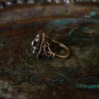 Vintage 1970s Filigree Ring with Pinfire Opals - 18k Gold Electroplated - Made in USA jewelry image 1