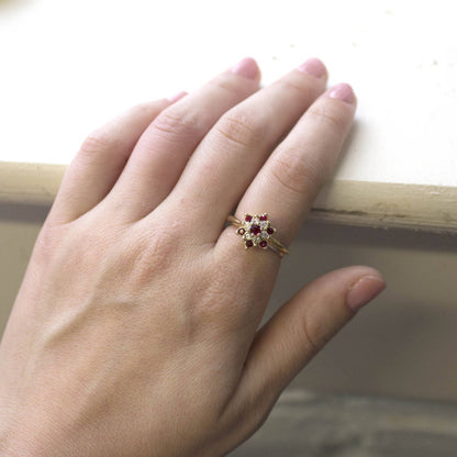 Vintage Rose and Clear Austrian Crystal Star Ring - 18k Yellow Gold Electroplate - Made in USA jewelry image 1