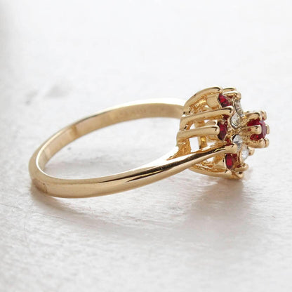 Vintage Rose and Clear Austrian Crystal Star Ring - 18k Yellow Gold Electroplate - Made in USA jewelry image 1