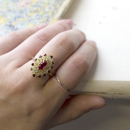 Vintage Genuine Opal and Ruby Austrian Crystal Cocktail Ring - 18kt Yellow Gold Electroplated jewelry image 1