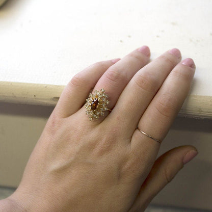 Vintage Genuine Opal Cocktail Ring with Clear Austrian Crystals - 18kt Yellow Gold Electroplated jewelry image 1