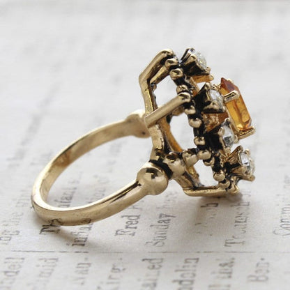 Vintage Light Topaz and Clear Austrian Crystal Ring – 18kt Antiqued Gold Electroplated jewelry image 1