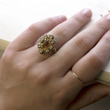 Vintage Brown Topaz and Clear Austrian Crystal Cocktail Ring - 18kt Antiqued Gold Electroplated jewelry image 1