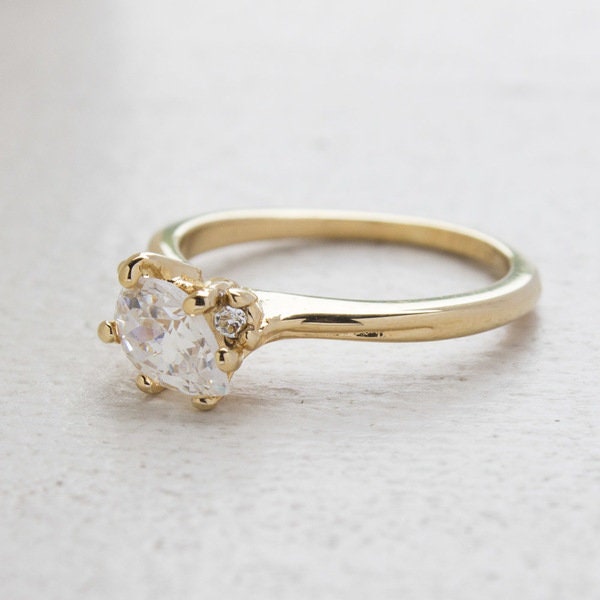 Vintage 18K Yellow Gold Electroplated Ring with Cubic Zirconia and Austrian Crystals – Made in USA jewelry image 1