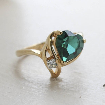 Vintage Emerald Austrian Crystal Heart Ring – 18kt Yellow Gold Electroplated – Made in USA jewelry image 1