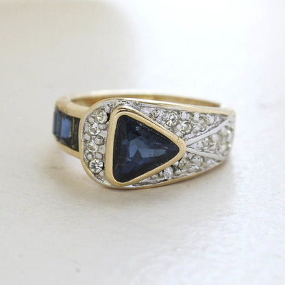Vintage Sapphire and Clear Crystal Pavé Ring - 18KT HGE Gold Electroplated, Made in USA jewelry image 1