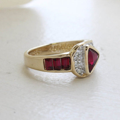 Vintage Ruby and Clear Crystal Pavé Ring – 18KT HGE Gold Electroplated, Made in USA jewelry image 1