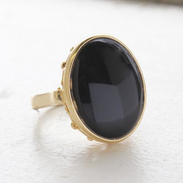 Vintage Faux Onyx Ring in 18kt Yellow Gold Electroplated Setting - Made in USA jewelry image 1