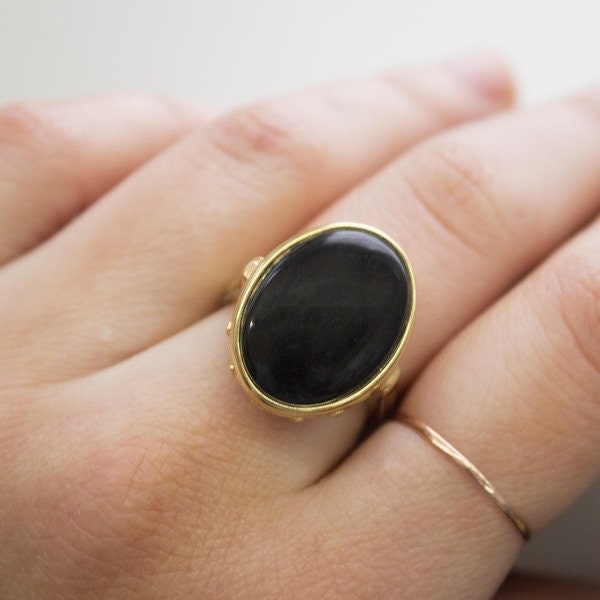 Vintage Faux Onyx Ring in 18kt Yellow Gold Electroplated Setting - Made in USA jewelry image 1