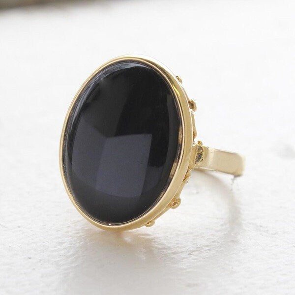 Vintage Faux Onyx Ring in 18kt Yellow Gold Electroplated Setting - Made in USA jewelry image 1
