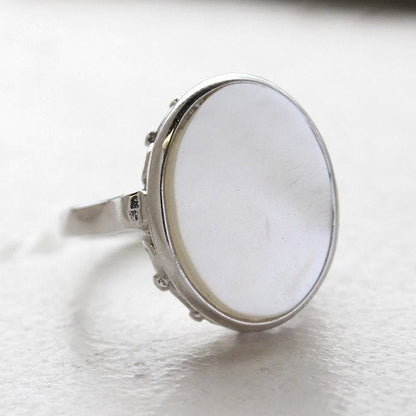 Vintage Mother of Pearl 18kt White Gold Electroplated Cocktail Ring - Made in USA jewelry image 1