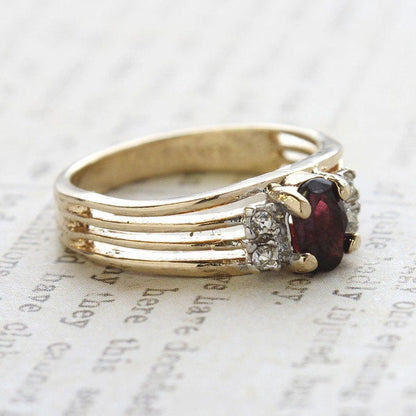 Vintage Garnet CZ and Clear Austrian Crystal Ring - 18kt Gold Electroplated - Made in USA jewelry image 1