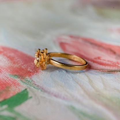 Vintage Flower Ring with Clear Austrian Crystal - 18k Gold Electroplated jewelry image 1