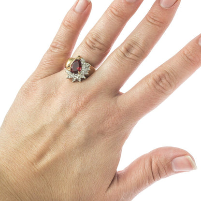 Vintage 1980s Ruby Cubic Zirconia and Clear Austrian Crystal Ring – 18kt Yellow Gold Electroplated jewelry image 1