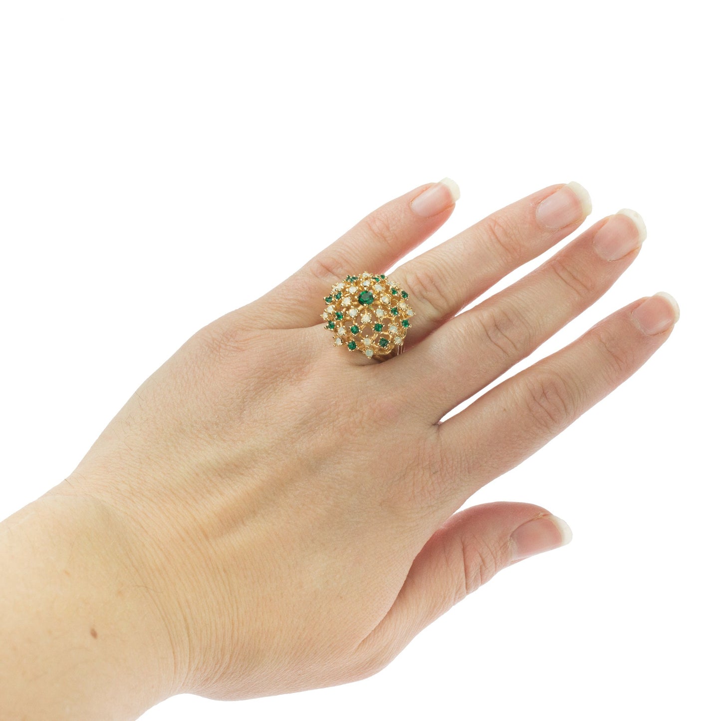 Vintage Dome Cocktail Ring with Pinfire Opals and Sapphire Crystals - 18k Gold Electroplated jewelry image 1