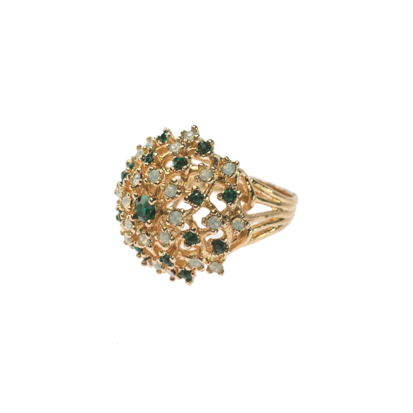 Vintage Tourmaline Crystal and Pinfire Opal Burst Ring - 18k Yellow Gold Electroplated - Made in USA jewelry image 1