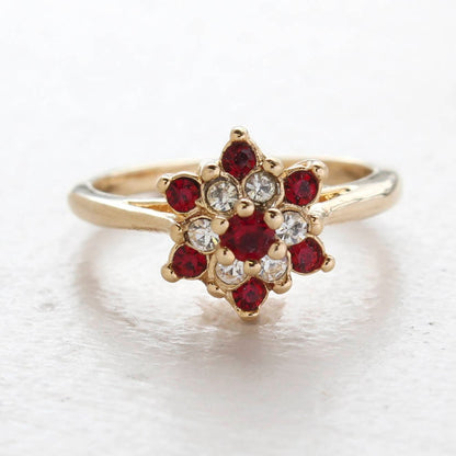 Vintage Ruby and Clear Austrian Crystal Star Ring - 18k Yellow Gold Electroplated - Made in USA jewelry image 1