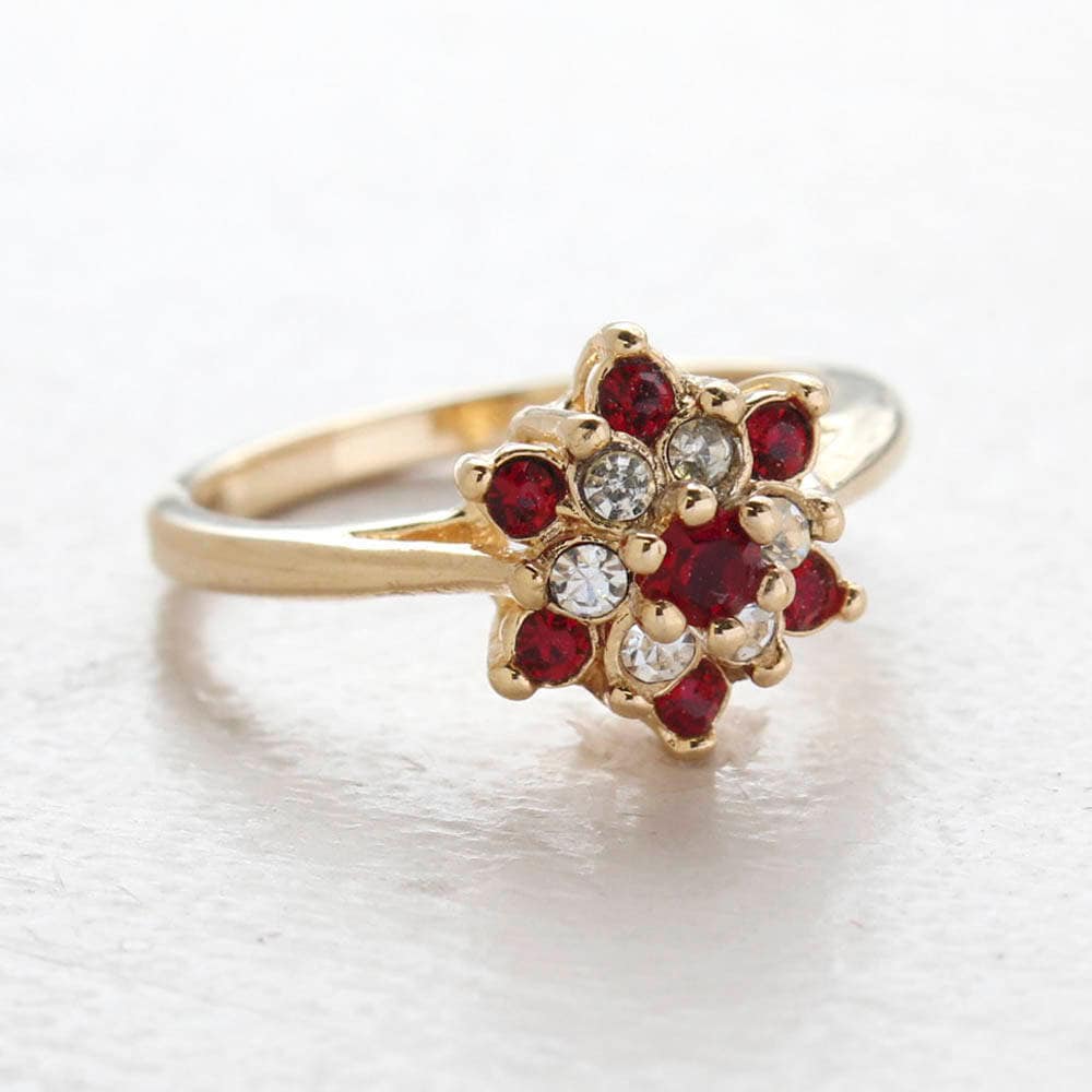 Vintage Ruby and Clear Austrian Crystal Star Ring - 18k Yellow Gold Electroplated - Made in USA jewelry image 1
