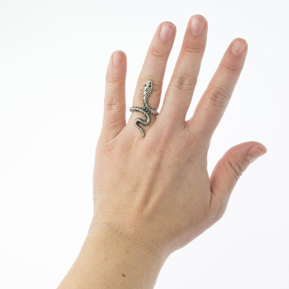 Vintage Snake Ring with Ruby Austrian Crystal Eyes – Antiqued 18k White Gold Electroplated jewelry image 1