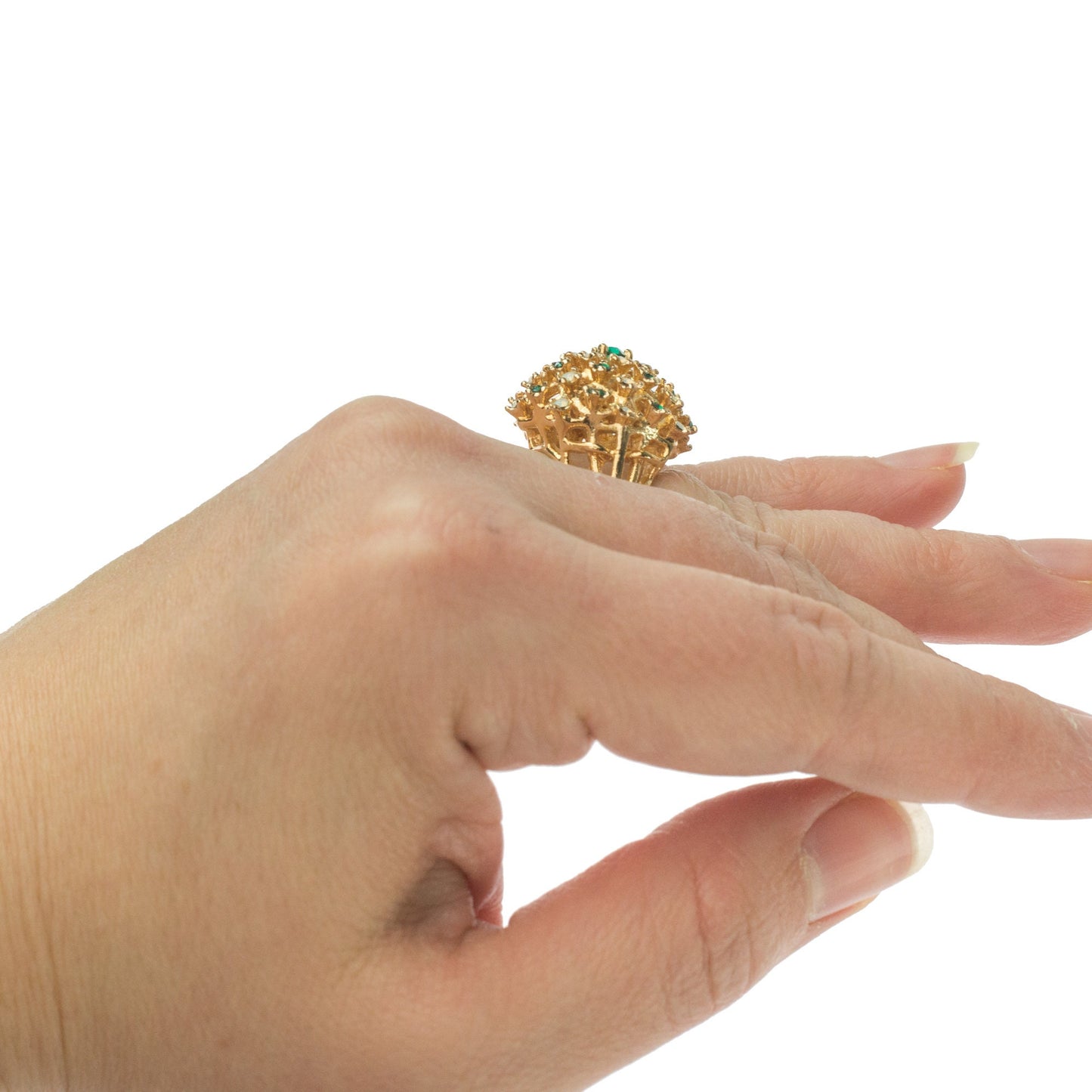 Vintage Smokey Topaz Crystal and Pinfire Opal Burst Ring – 18k Yellow Gold Electroplated, Made in USA jewelry image 1